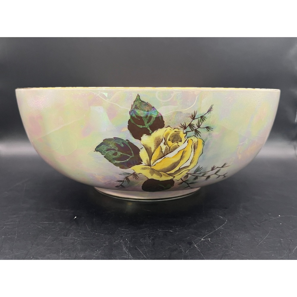 Vtg Royal Winton Grimwades Bowl Yellow‎ Rose Iridescent Lustreware 8.5" Diameter
